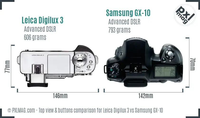 Leica Digilux 3 vs Samsung GX-10 top view buttons comparison