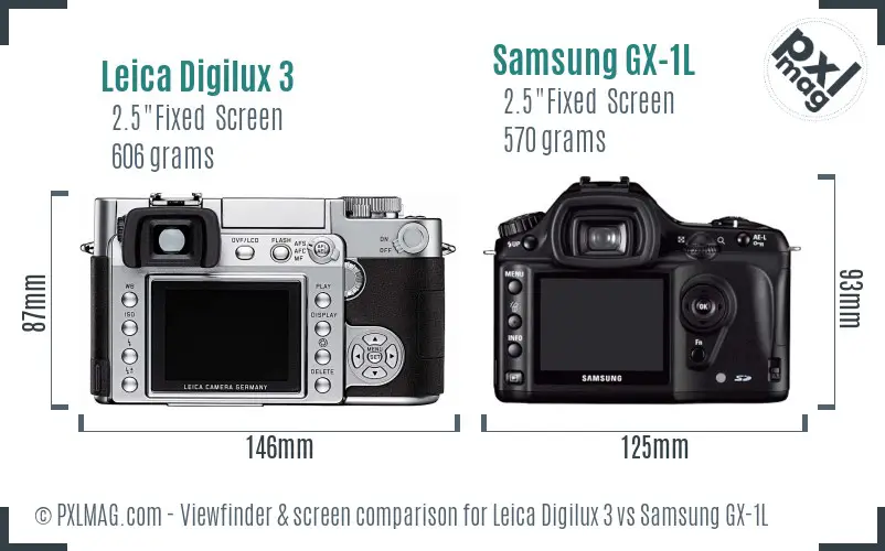 Leica Digilux 3 vs Samsung GX-1L Screen and Viewfinder comparison