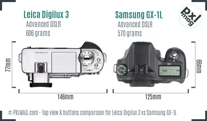 Leica Digilux 3 vs Samsung GX-1L top view buttons comparison