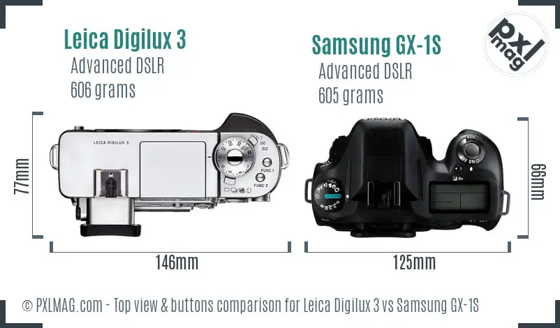 Leica Digilux 3 vs Samsung GX-1S top view buttons comparison