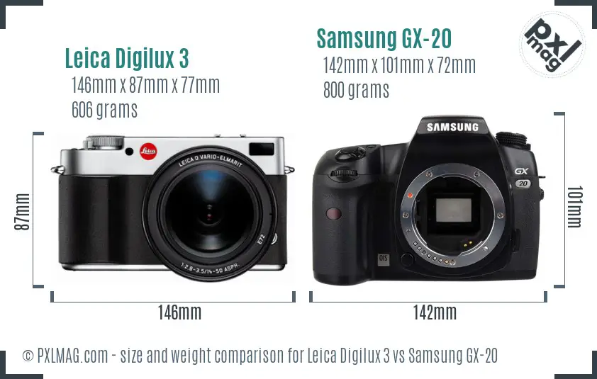 Leica Digilux 3 vs Samsung GX-20 size comparison