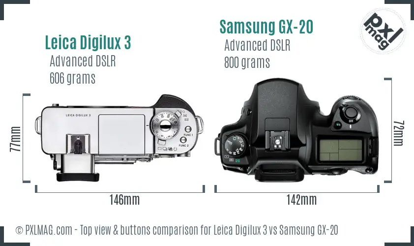 Leica Digilux 3 vs Samsung GX-20 top view buttons comparison