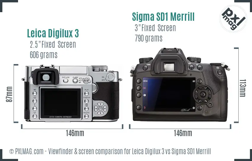 Leica Digilux 3 vs Sigma SD1 Merrill Screen and Viewfinder comparison