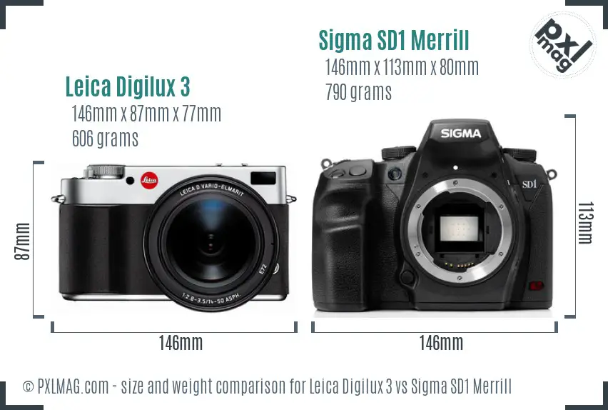 Leica Digilux 3 vs Sigma SD1 Merrill size comparison
