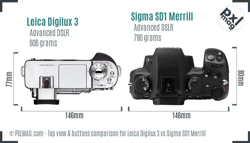 Leica Digilux 3 vs Sigma SD1 Merrill top view buttons comparison