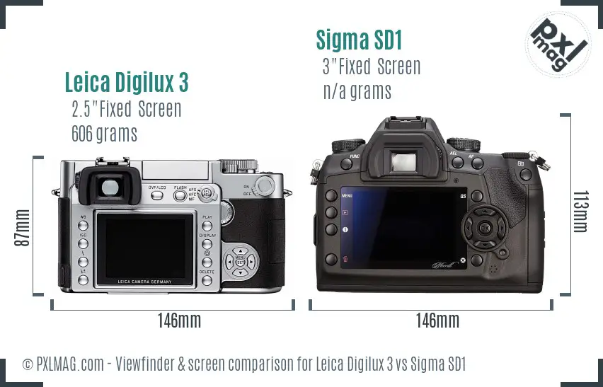 Leica Digilux 3 vs Sigma SD1 Screen and Viewfinder comparison