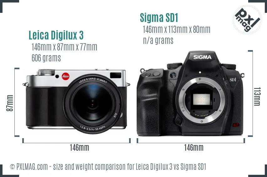 Leica Digilux 3 vs Sigma SD1 size comparison