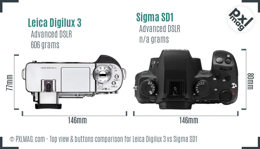 Leica Digilux 3 vs Sigma SD1 top view buttons comparison