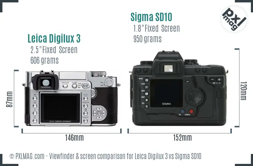 Leica Digilux 3 vs Sigma SD10 Screen and Viewfinder comparison