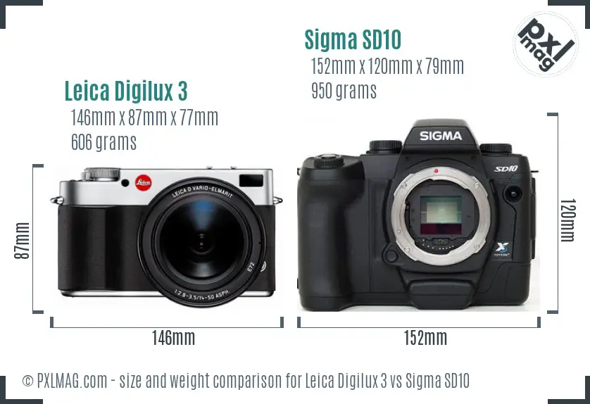Leica Digilux 3 vs Sigma SD10 size comparison