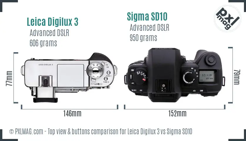 Leica Digilux 3 vs Sigma SD10 top view buttons comparison