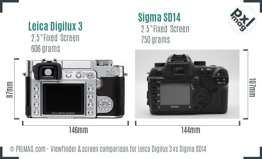 Leica Digilux 3 vs Sigma SD14 Screen and Viewfinder comparison