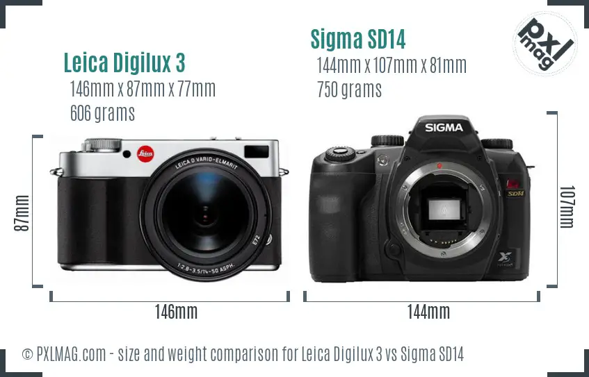 Leica Digilux 3 vs Sigma SD14 size comparison
