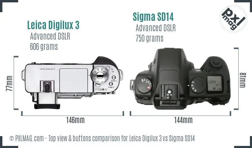 Leica Digilux 3 vs Sigma SD14 top view buttons comparison
