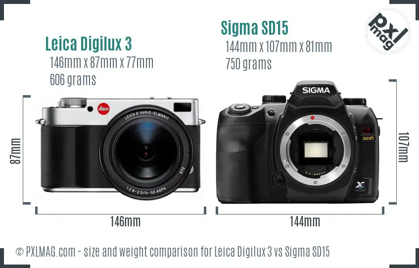 Leica Digilux 3 vs Sigma SD15 size comparison