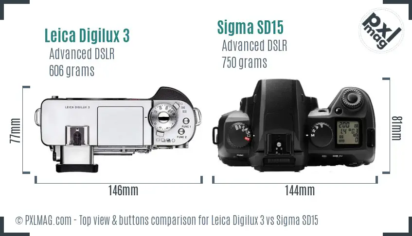 Leica Digilux 3 vs Sigma SD15 top view buttons comparison