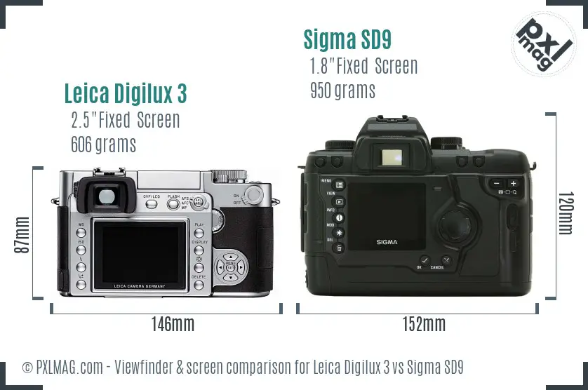 Leica Digilux 3 vs Sigma SD9 Screen and Viewfinder comparison