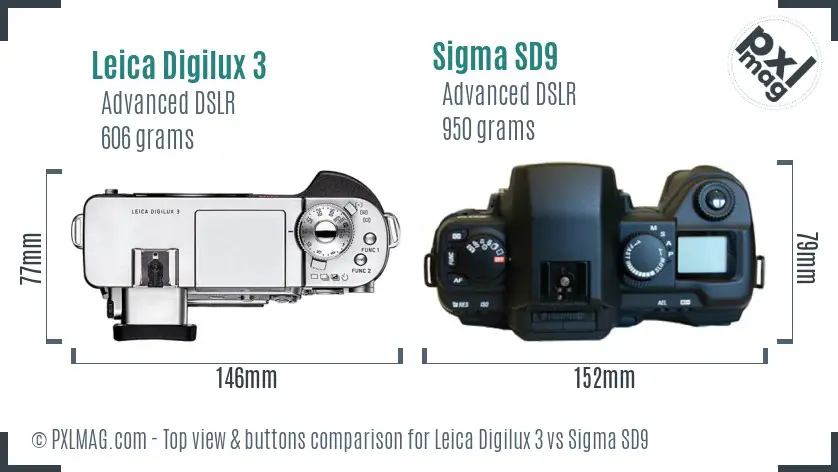 Leica Digilux 3 vs Sigma SD9 top view buttons comparison