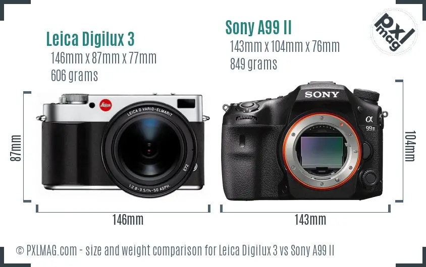 Leica Digilux 3 vs Sony A99 II size comparison