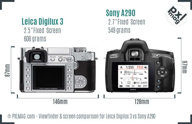 Leica Digilux 3 vs Sony A290 Screen and Viewfinder comparison