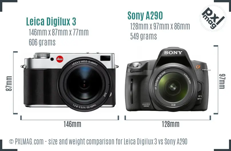 Leica Digilux 3 vs Sony A290 size comparison