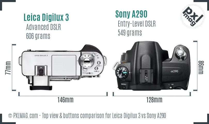 Leica Digilux 3 vs Sony A290 top view buttons comparison