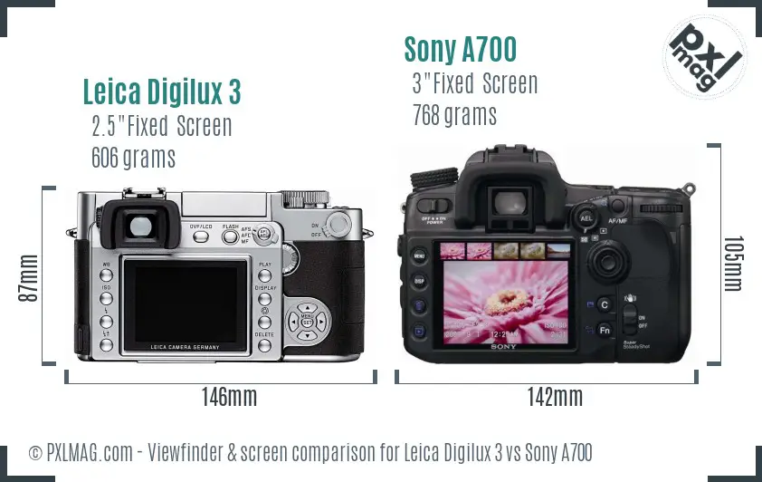 Leica Digilux 3 vs Sony A700 Screen and Viewfinder comparison