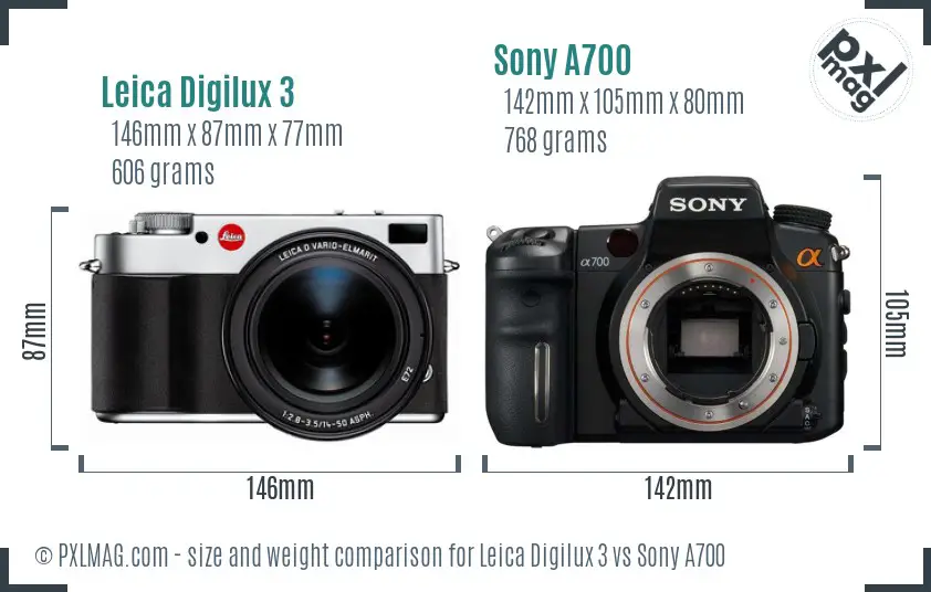 Leica Digilux 3 vs Sony A700 size comparison