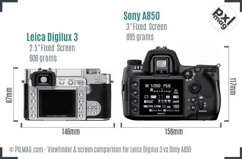 Leica Digilux 3 vs Sony A850 Screen and Viewfinder comparison