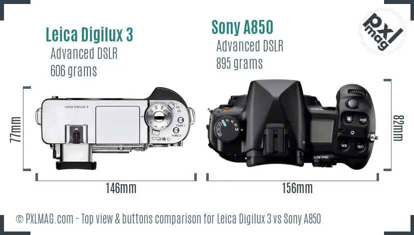 Leica Digilux 3 vs Sony A850 top view buttons comparison