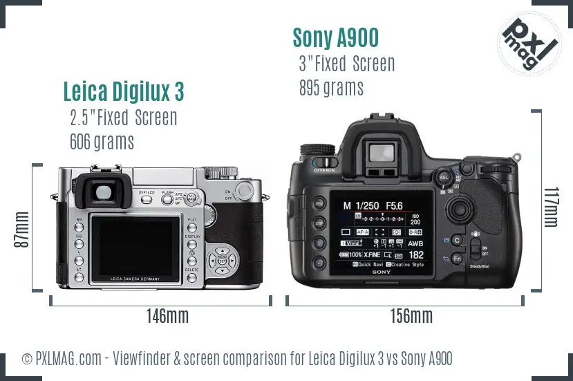 Leica Digilux 3 vs Sony A900 Screen and Viewfinder comparison