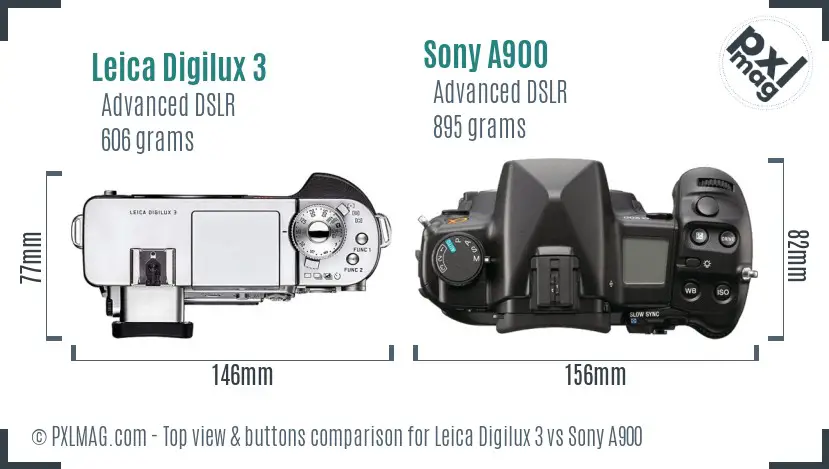 Leica Digilux 3 vs Sony A900 top view buttons comparison