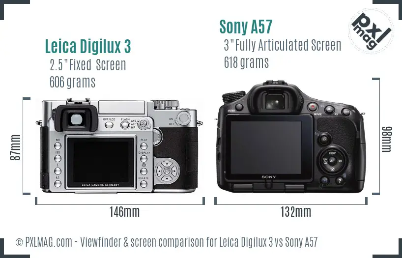 Leica Digilux 3 vs Sony A57 Screen and Viewfinder comparison