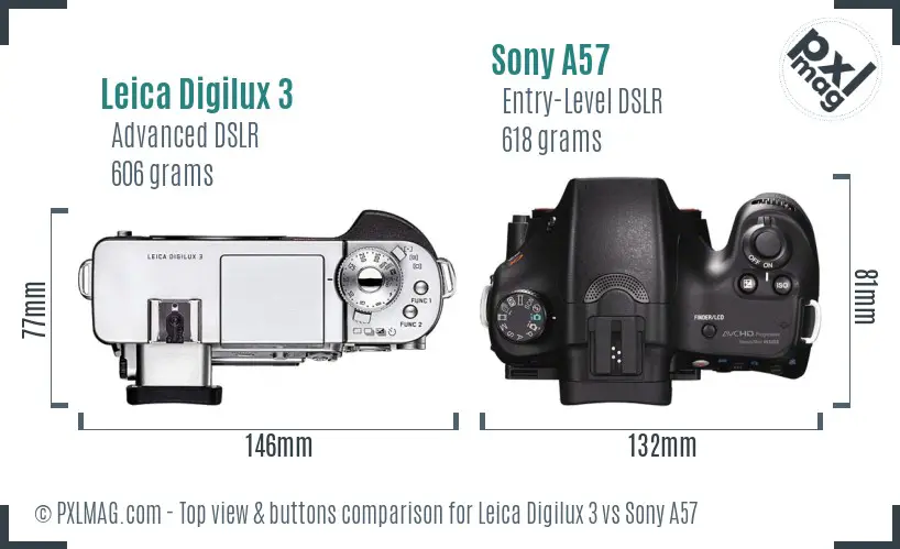 Leica Digilux 3 vs Sony A57 top view buttons comparison