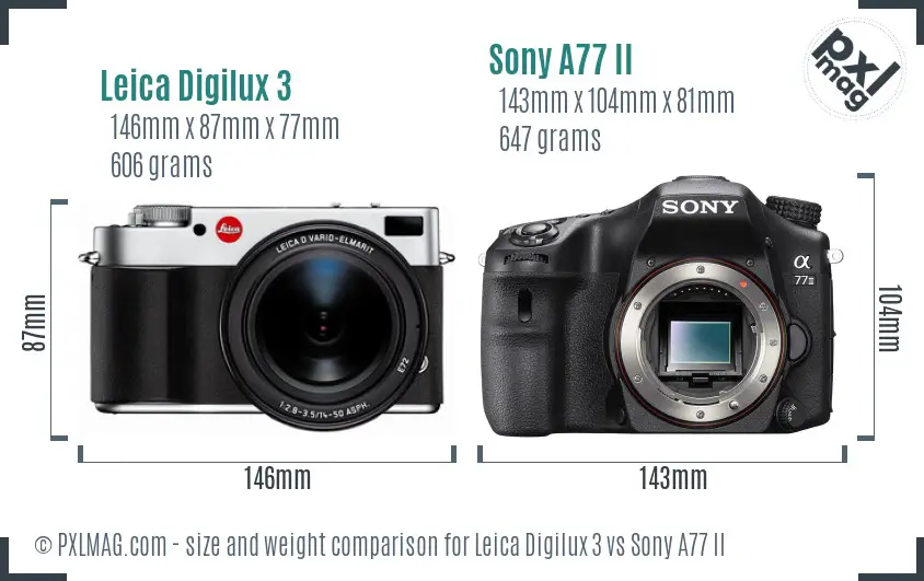 Leica Digilux 3 vs Sony A77 II size comparison
