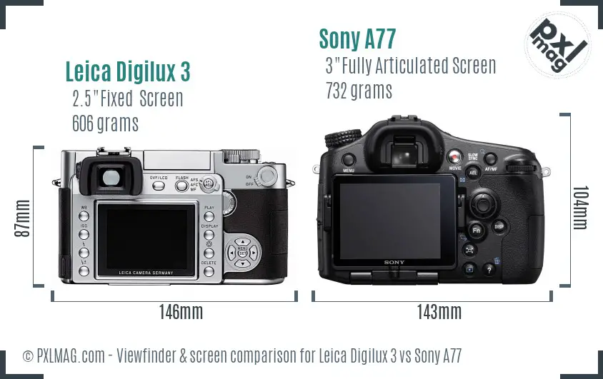 Leica Digilux 3 vs Sony A77 Screen and Viewfinder comparison