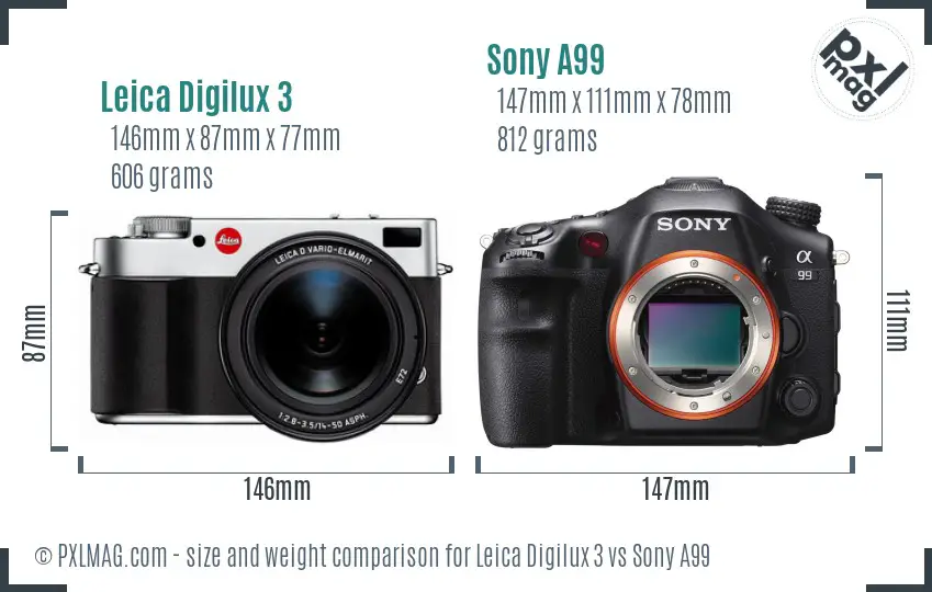 Leica Digilux 3 vs Sony A99 size comparison