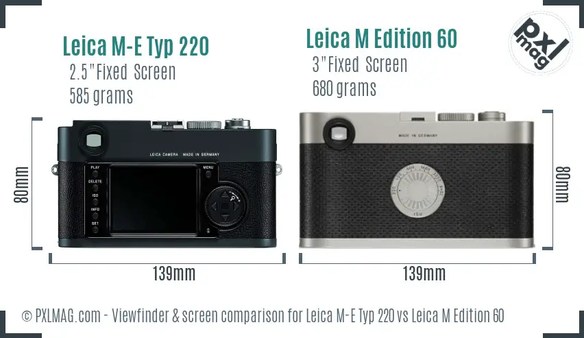 Leica M-E Typ 220 vs Leica M Edition 60 Screen and Viewfinder comparison