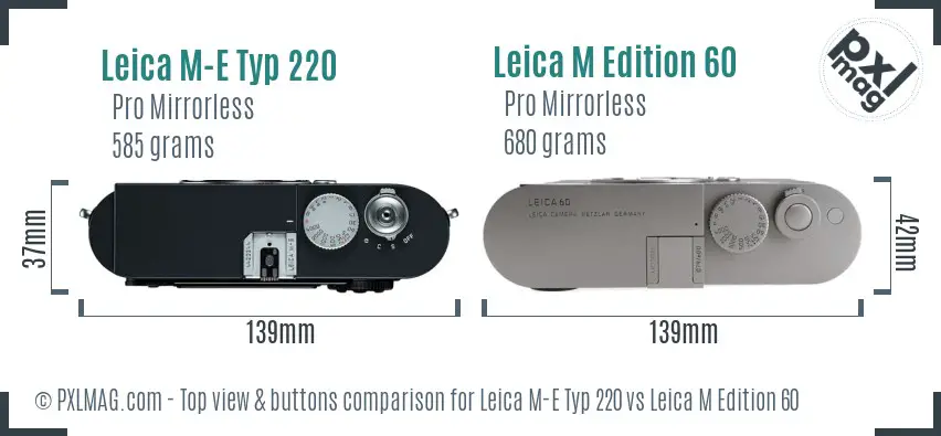 Leica M-E Typ 220 vs Leica M Edition 60 top view buttons comparison