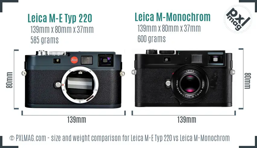 Leica M-E Typ 220 vs Leica M-Monochrom size comparison