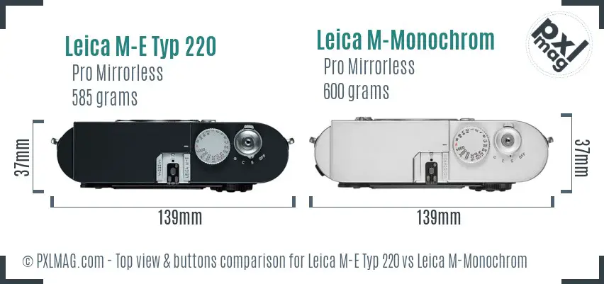 Leica M-E Typ 220 vs Leica M-Monochrom top view buttons comparison