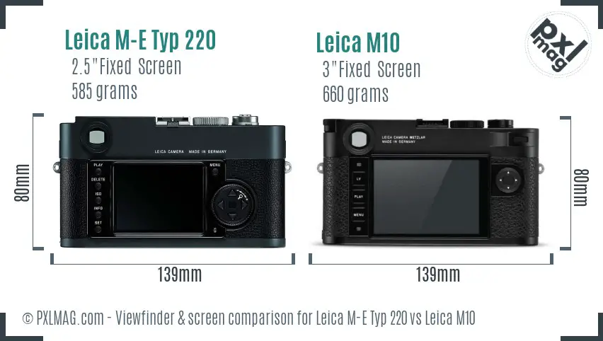 Leica M-E Typ 220 vs Leica M10 Screen and Viewfinder comparison