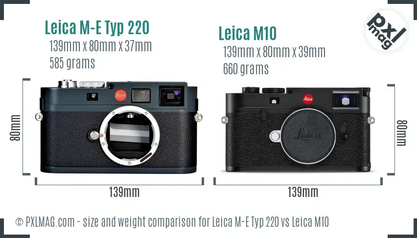 Leica M-E Typ 220 vs Leica M10 size comparison