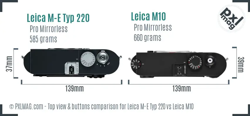 Leica M-E Typ 220 vs Leica M10 top view buttons comparison