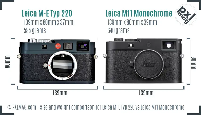 Leica M-E Typ 220 vs Leica M11 Monochrome size comparison