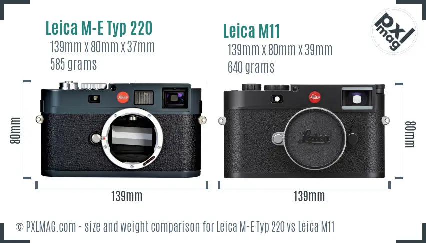 Leica M-E Typ 220 vs Leica M11 size comparison