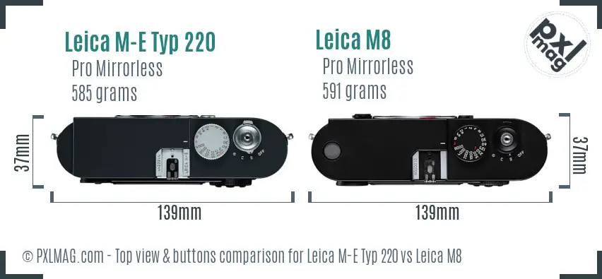 Leica M-E Typ 220 vs Leica M8 top view buttons comparison Leica M-E Typ 220 vs Leica M8 top view buttons comparison