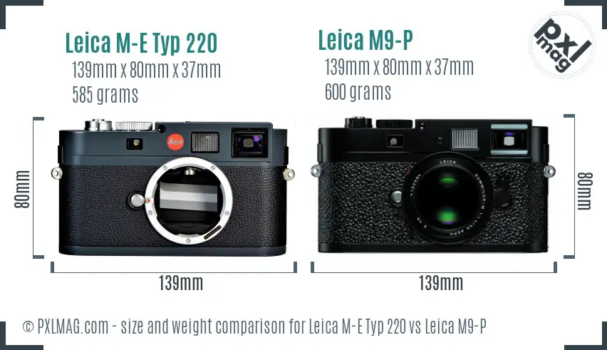 Leica M-E Typ 220 vs Leica M9-P size comparison