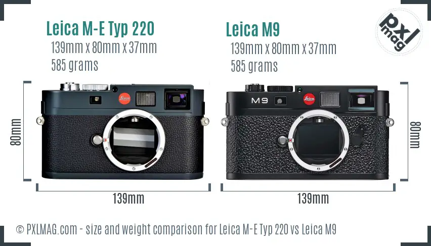 Leica M-E Typ 220 vs Leica M9 size comparison