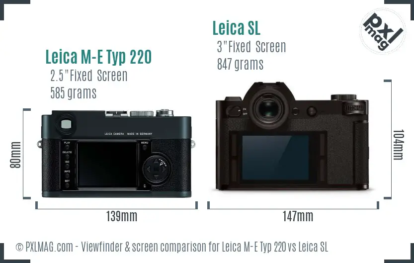 Leica M-E Typ 220 vs Leica SL Screen and Viewfinder comparison